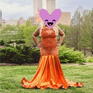 Prom dress, orange metallic, size XL fits 14/16